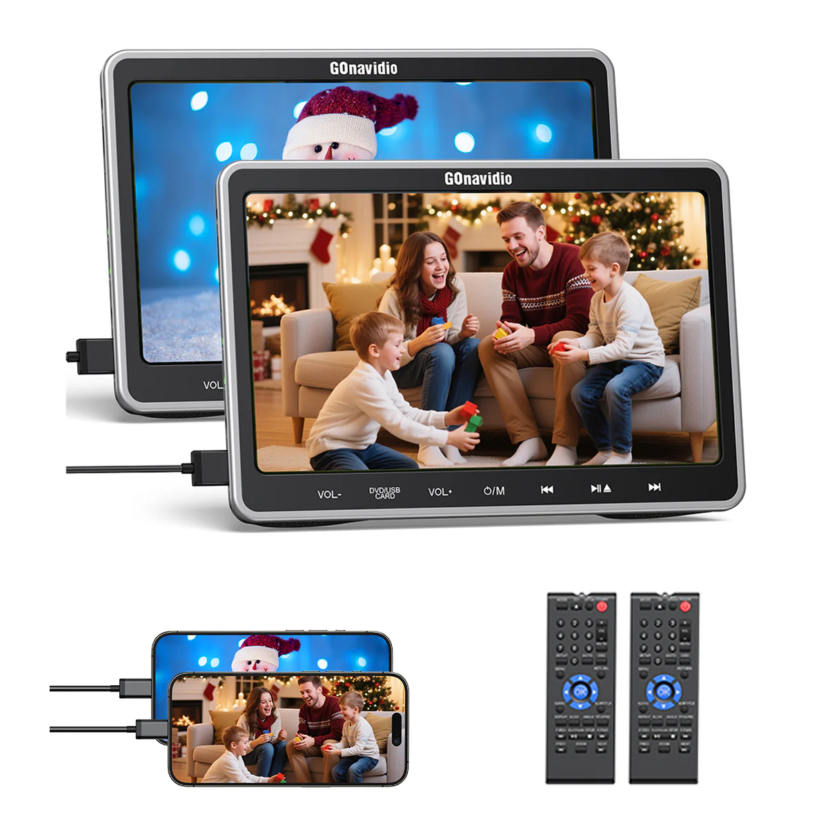 2×10,1 Zoll Kopfstützen DVD Player mit HD Bildschirm für Auto und Kinder, Slot-In Design Auto Fernseher mit HDMI