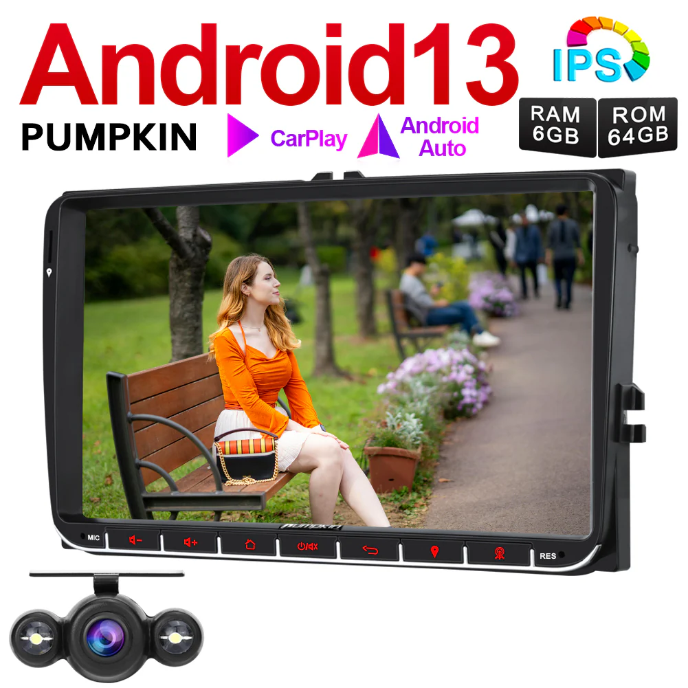 Pumpkin 9 Zoll 2 Din VW Golf 5 Golf 6 Passat Polo T5 Android 13 Autoradio mit Bluetooth Navi Android Auto Kamera(4GB+64GB)
