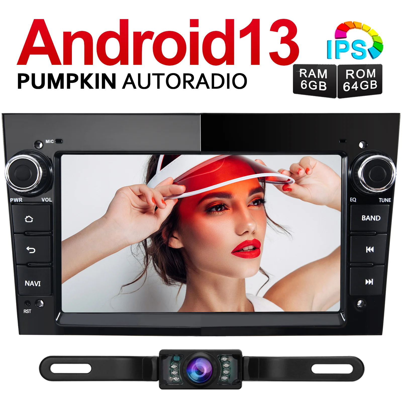 Pumpkin Opel Corsa Meriva Astra Android 13 Carplay Autoradio mit 7 Zoll 2 Din Touchscreen Radio mit Navi Bluetooth Kamera (6GB+64GB)